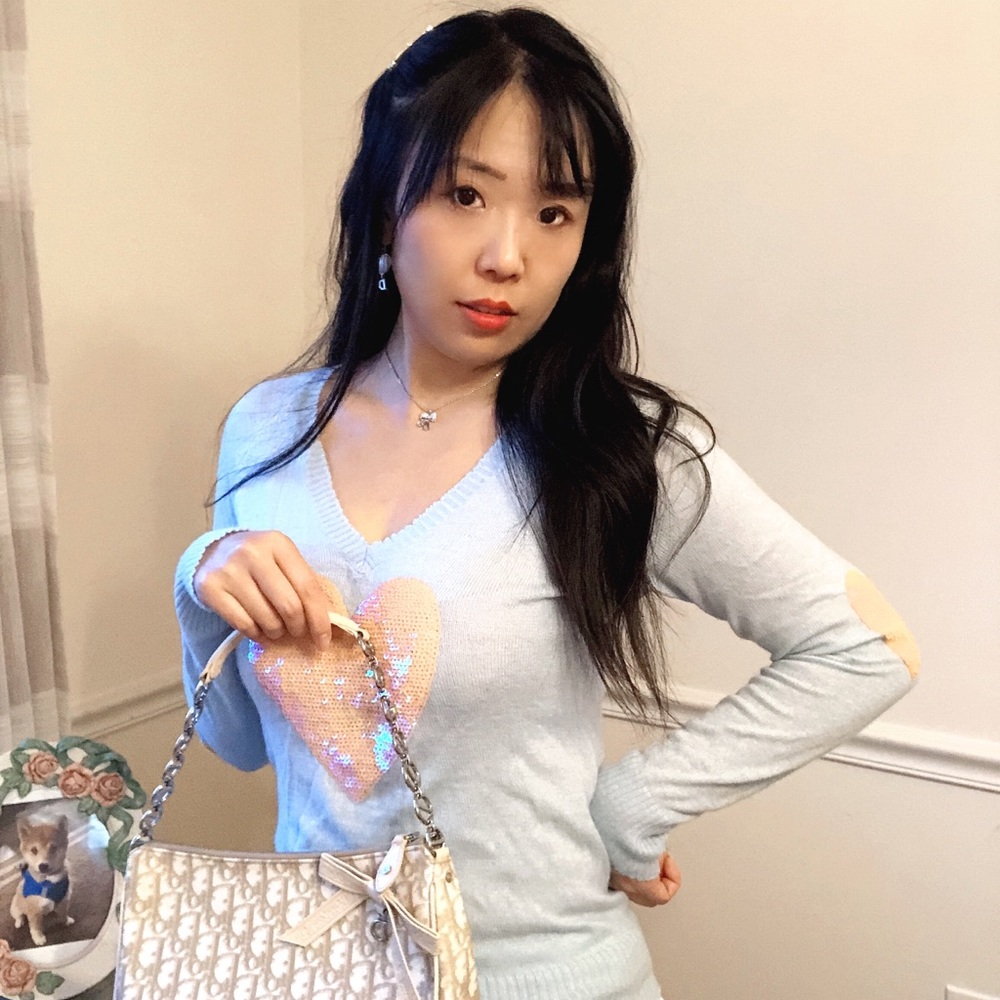 Wild Fox 🦊 Sequin Heart Sky Blue Sweater (Soft)